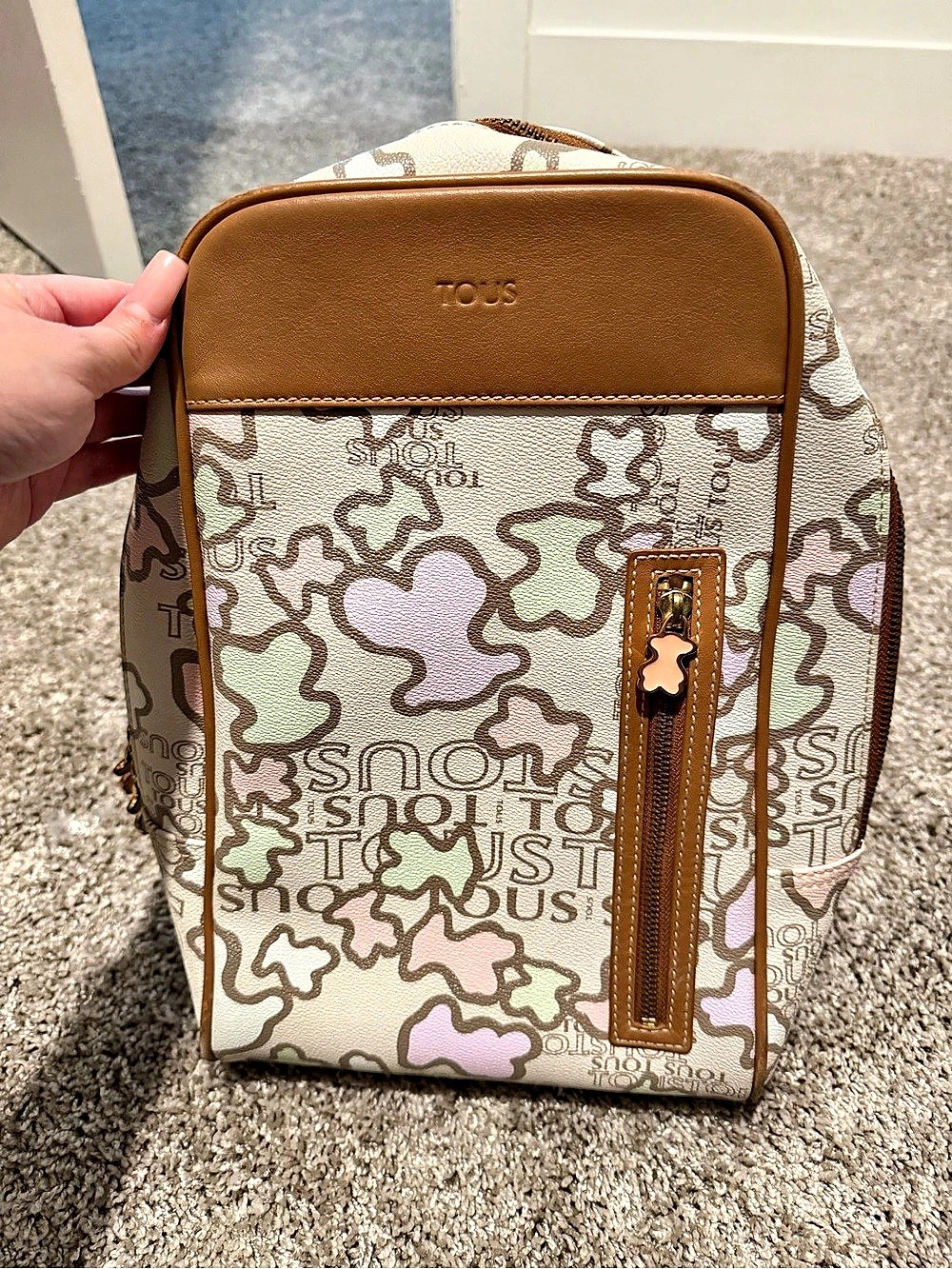 Toys Printed Backpack in Cream & Brown